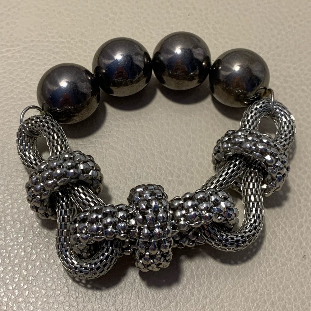 Two Toned Silver Entwined & Bead Bracelet - Picture 2 of 3